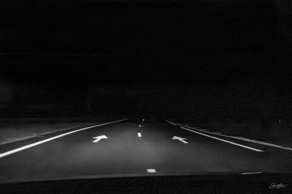 Route d nuit, sous les phares de la voiture