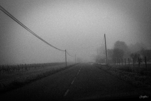Route brumeuse, suivre les poteaux